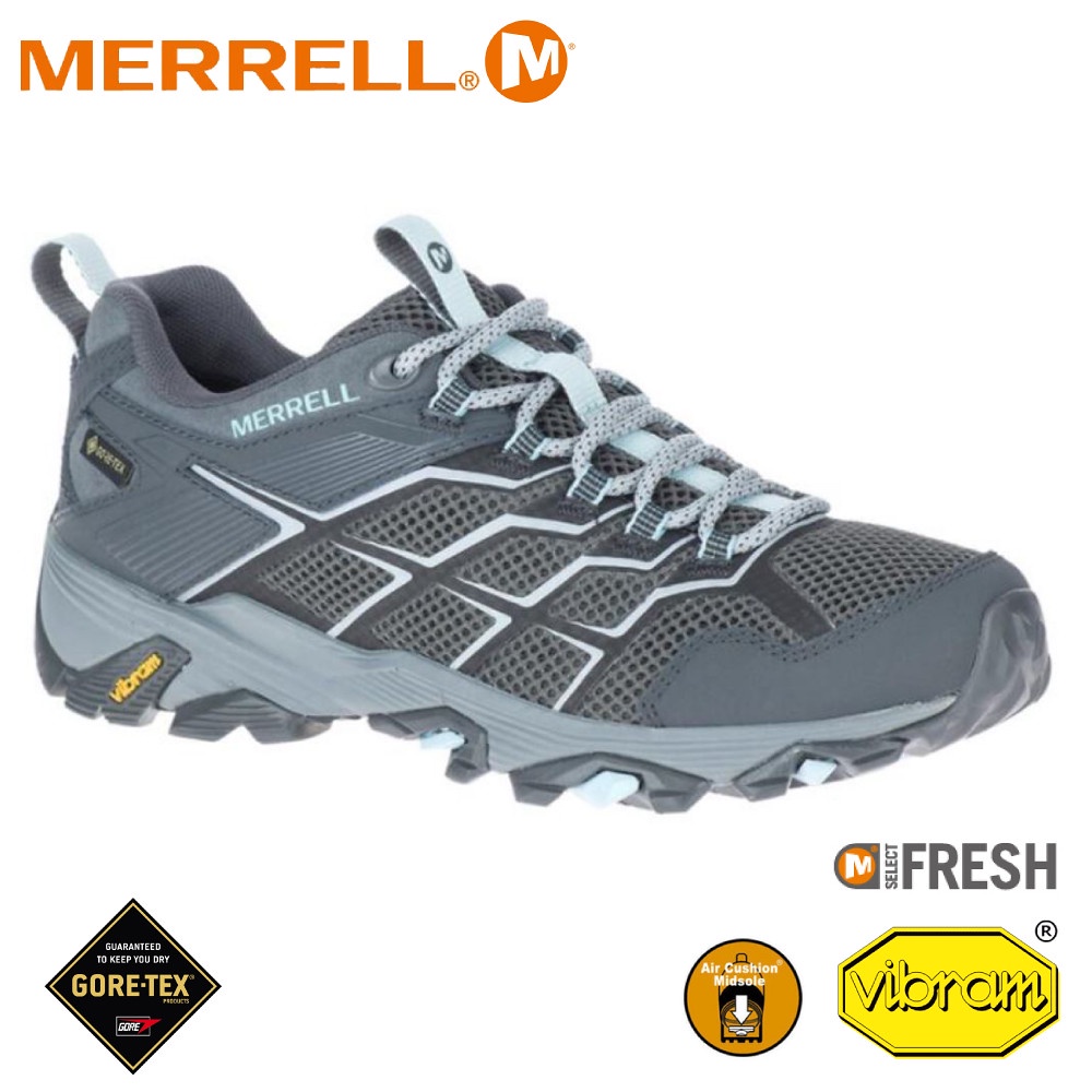 【MERRELL 美國 女 MOAB FST 2 GORE-TEX防水多功能健行鞋《鐵灰/青綠》】ML500090