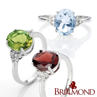 【BRILLMOND】珍貴 2克拉天然寶石鑽戒(海水藍寶 橄欖石 石榴石)