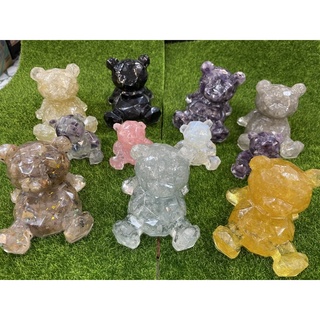 遇見～招財水晶 水晶熊 水晶碎石 自然靈石 水晶擺件天然水晶 獨角獸滴膠成品擺件 ins風公仔 桌面裝飾 動物造型鎮紙