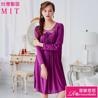 蕾妮塔塔 彈性珍珠絲質 長袖連身睡衣(R55203)台灣製造