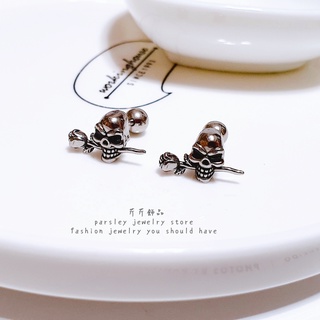 316醫療鋼 骷髏玫瑰 耳環 鋯石耳環 耳骨 鎖球鎖珠耳環