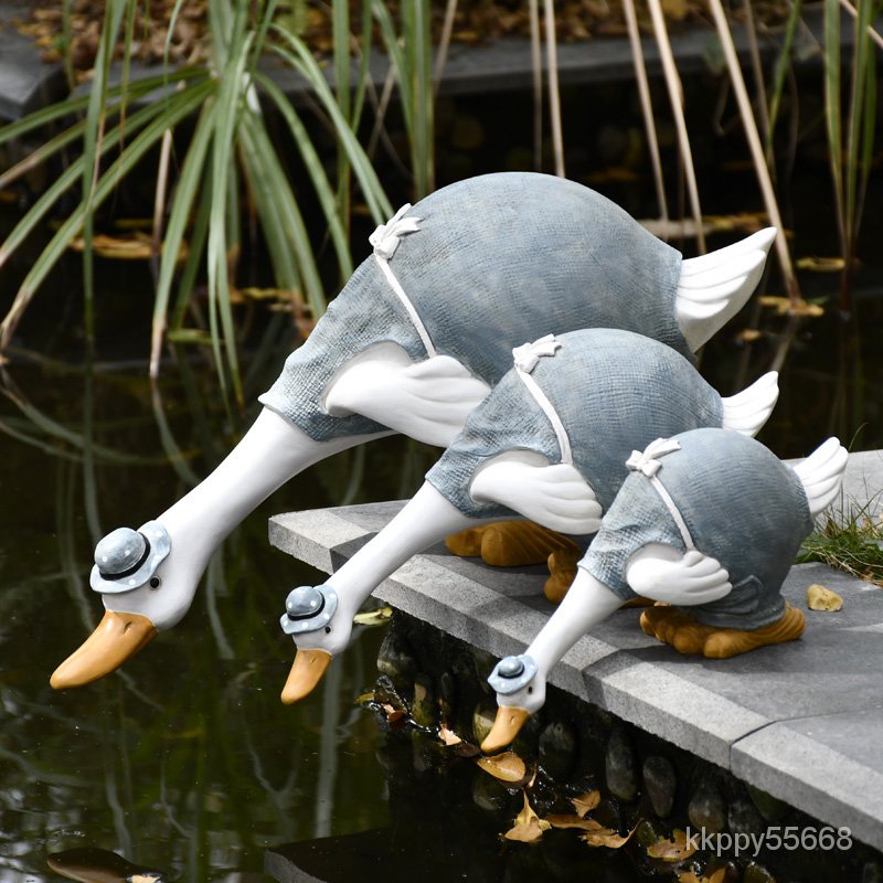 【免運】花園庭院水池裝飾可愛鴨子擺件創意小動物雕塑樹脂工藝品陽台布置園藝擺件 園藝裝飾 裝飾擺件 庭院裝飾