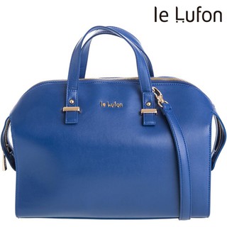 【Le Lufon】知性寶藍色皮革長形大容量實用波士頓兩用包(M) 手提包/側背包/斜背包 (黑／寶藍二色)