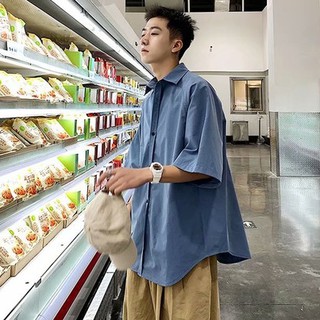 韓版素色簡約寬鬆休閒短袖襯衫 男女生百搭素面薄外套 短袖 襯衫(JCC198)【壹號站】