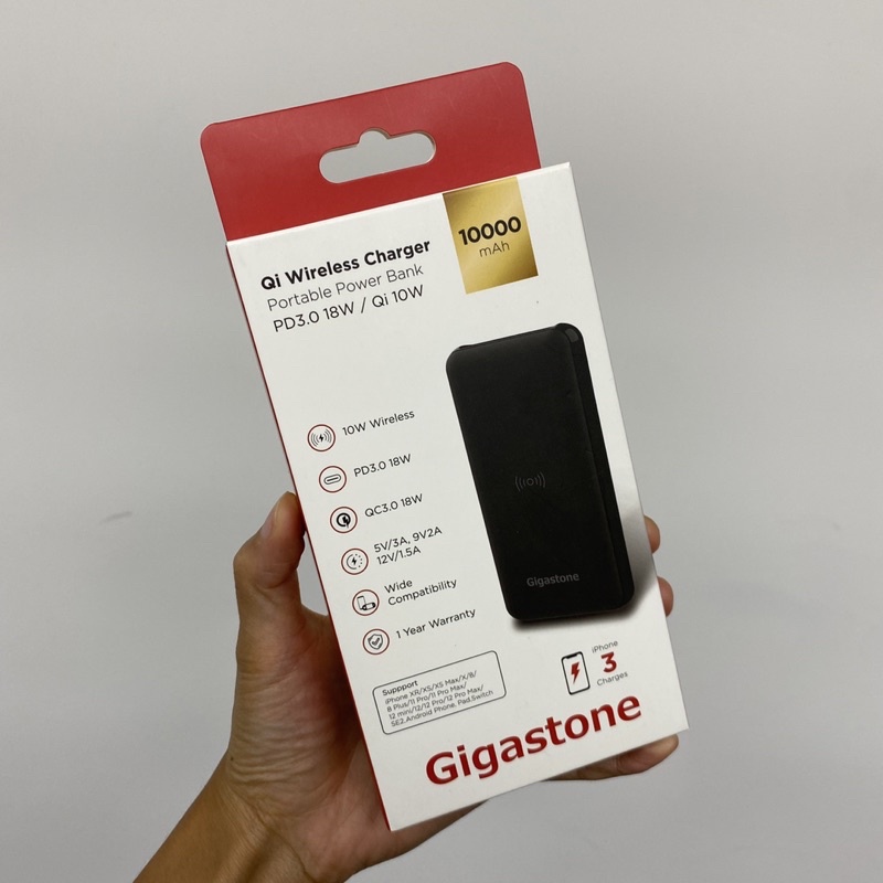 降價未拆封 Gigastone 10000mAh 無線快充PD/QC3.0行動電源QP-10000B 支援10W無線充電