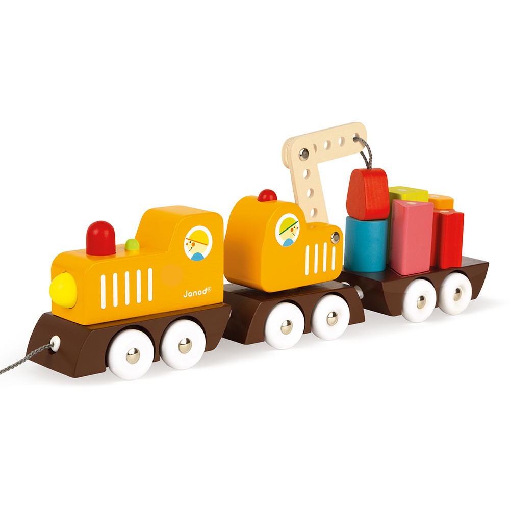 【法國Janod】經典設計木玩-胖嘟嘟工程火車 兒童玩具 操作玩具 積木（LAVIDA官方直營）