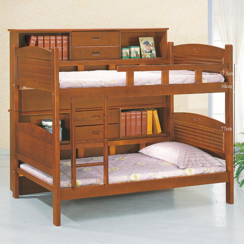 23 輕鬆購 班奇柚木色3.75尺雙層床 上下舖雙人床架~全組含床邊櫃 GD608-6