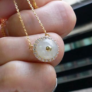 嗨，寶貝銀飾珠寶* 翡翠飾品☆925純銀鍍金 天然緬甸玉 保A貨 放光油亮 高冰種 略帶蜜糖黃翡翠 整圈鑲鋯石項鍊 套鍊