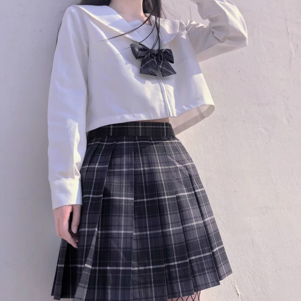 掉落 正版煙灰jk格裙基礎款關西襟白無本水手服制服女夏服 蝦皮購物