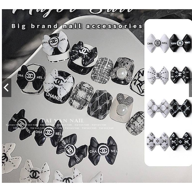 JTappres 超美 越南 美甲爆款蝴蝶結  飾品黑色領結綵色彩繪光面白色字母樹脂指甲鑽