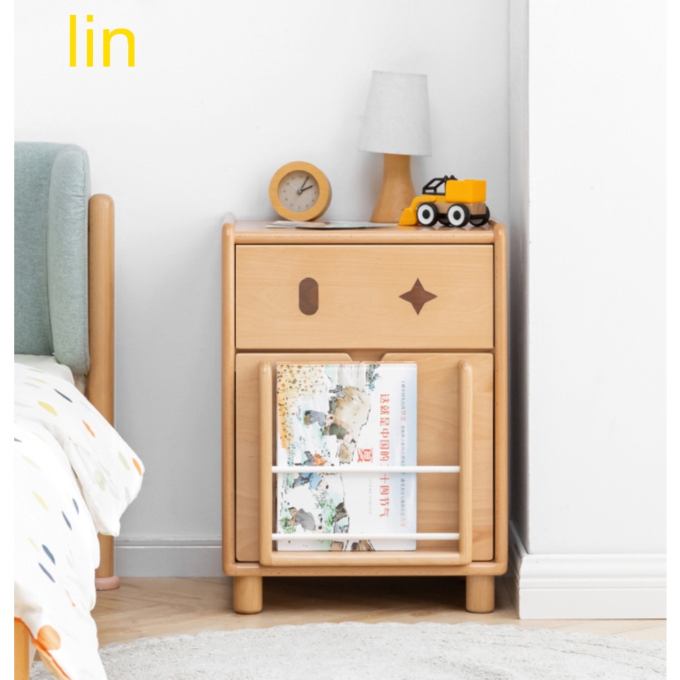lin實木床頭櫃兒童床邊櫃多功能收納儲物櫃現代簡約臥室家具