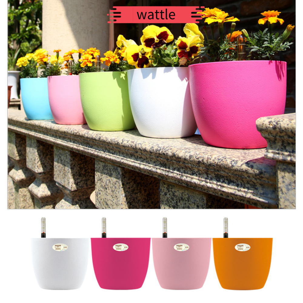 瓦特熱園藝供應塑料灌溉花盆節省時間自動抽水裝置圓形創意植物托盤 多色 蝦皮購物