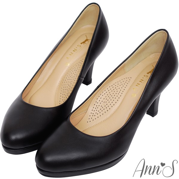 Ann'S美腿高度-全真羊皮防水台尖頭高跟包鞋-黑