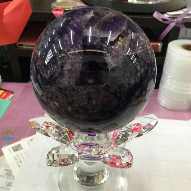 夢幻千層紫水晶球1.87kg+奧地利水晶蓮花座