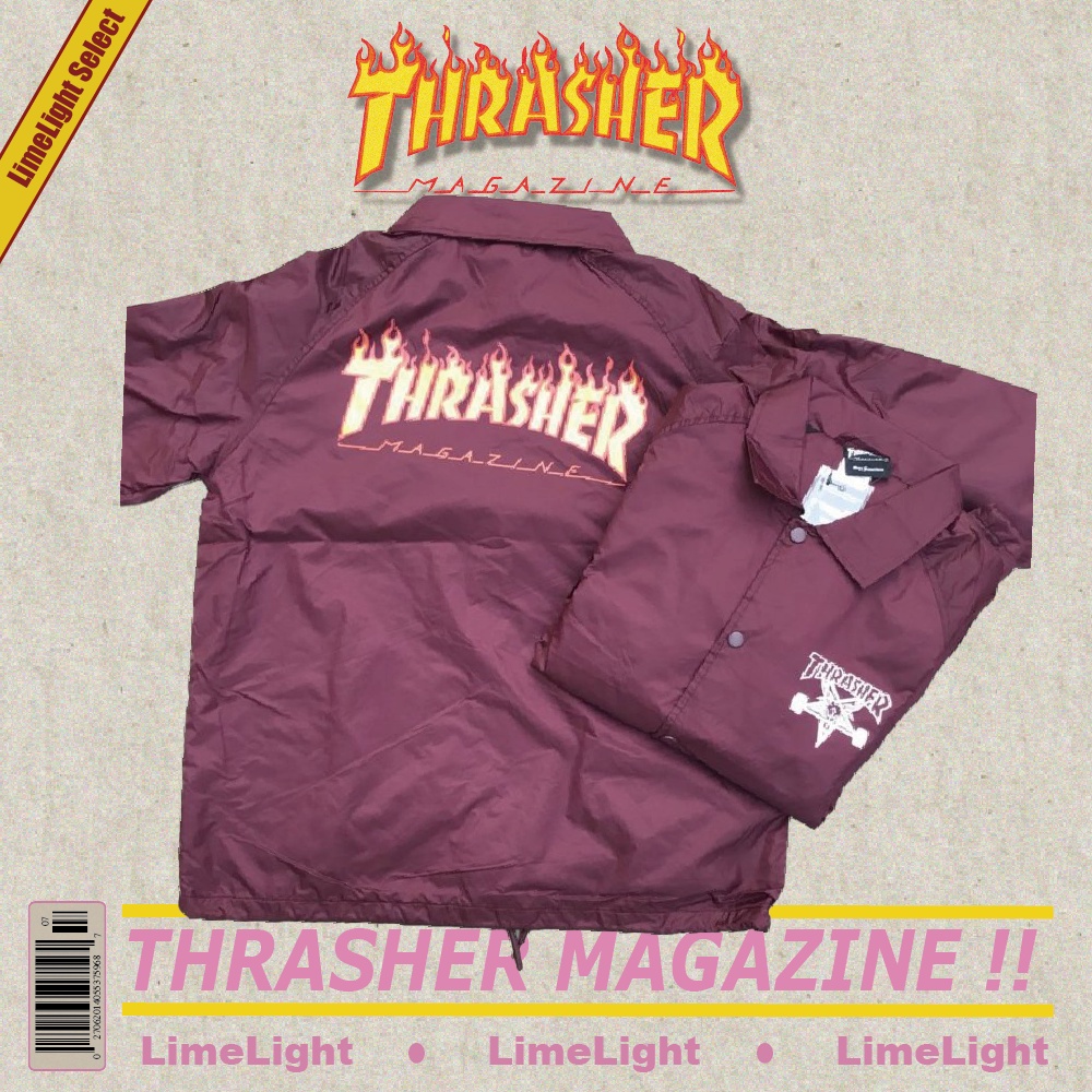 ☆LimeLight☆ THRASHER FLAME COACH JACKET 教練外套 黃火焰 酒紅