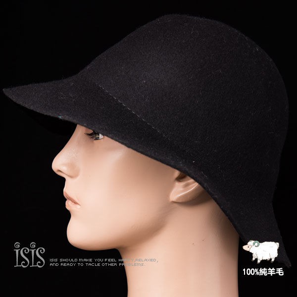 KURO-SHOP黑色100%純羊毛 漁夫帽 遮陽 造形 漁夫帽