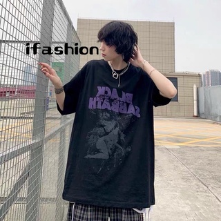 ifashion』高街 復古 印花t恤 薄款 寬松上衣 oversize 短袖上衣 情侶裝