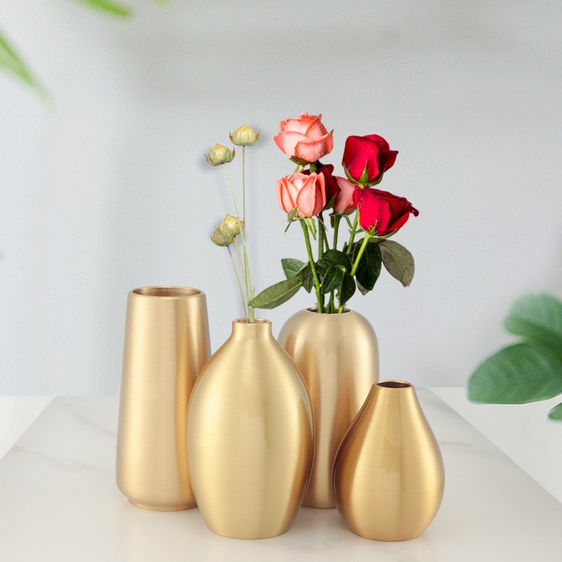 簡約銅花瓶 創意輕奢銅花瓶ins 插乾燥花瓶子 客廳裝飾擺件 高級感花瓶