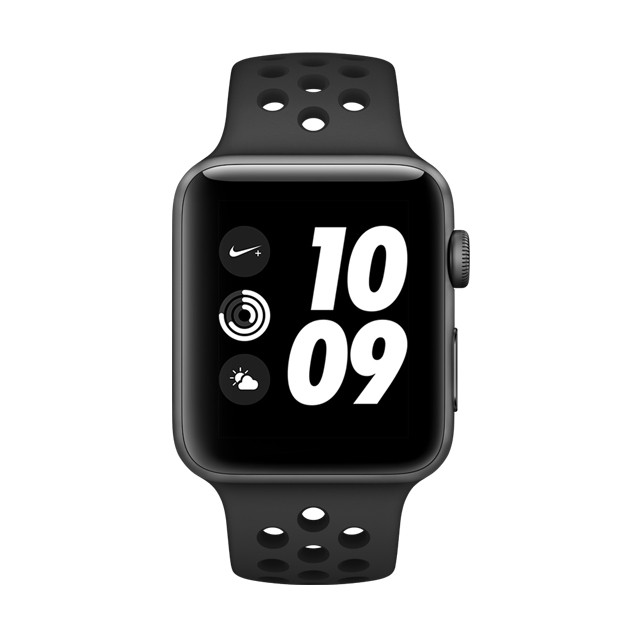 Apple Watch一般版和NIKE+Series3 GPS版 太空灰色鋁金屬錶殼配黑色運動型錶帶42mm[公司貨]