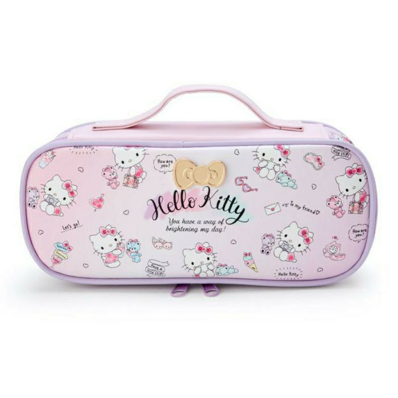 ~喵窩窩精品~日本進口全新正版 Hello Kitty 凱蒂貓 夢幻 粉色 紫色 上掀式 手提 皮革 筆袋 鉛筆盒 筆盒