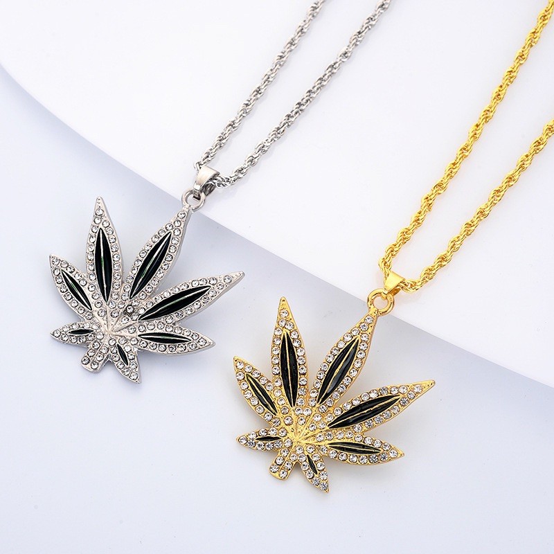 【$TONED shop】麻葉 項鍊 金麻葉 銀麻葉 飾品 鑲鑽 水鑽 大麻 項鍊 weed 歐美 街頭 時尚
