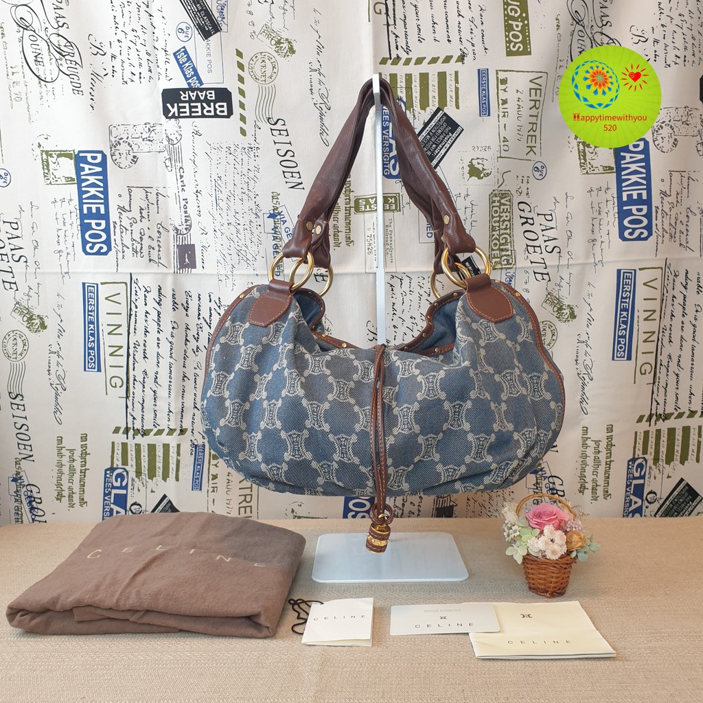 【現貨正品】CELINE Vintage 賽琳 古董包 中古 老花 凱旋門 丹寧 牛仔 肩背包 側背包