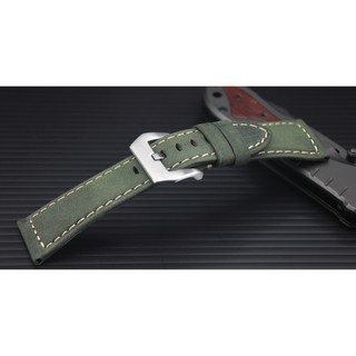 24mm收22mm 小沛的新衣軍綠色 瘋馬質感 可替代panerai原廠錶帶之真皮錶帶