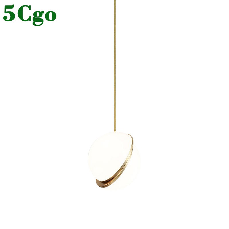 5Cgo【燈藝師】簡約現代半月球體創意個性藝術吊燈美式客廳臥室書房LED燈具白色圓球圓形燈565991783705