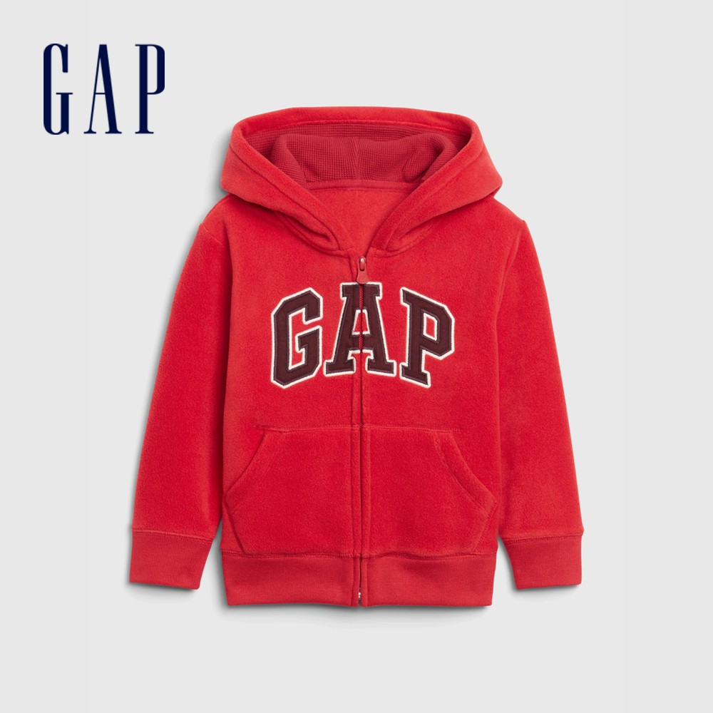 Gap 男幼童裝 Logo內刷毛舒適拉鍊連帽外套-紅色(592928)