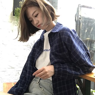 🔥(CONGHAU)🔥Thời trang nữ 防曬衣格子襯衫女新款韓版百搭復古BF寬鬆中長款長袖襯衣外套學生