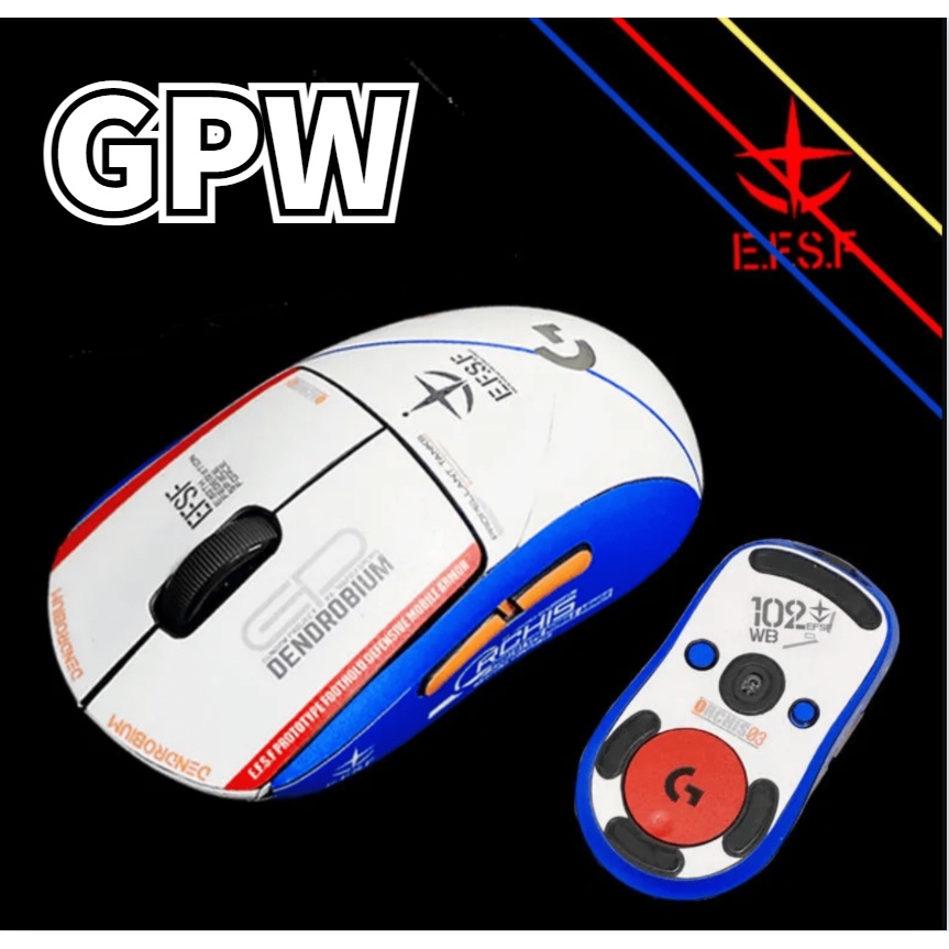 適用於羅技GPW滑鼠全包貼紙G pro x superlight卡通EVA防滑吸汗GUNDAM貼膜