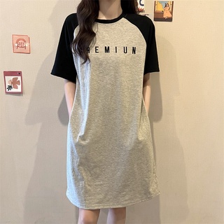 韓版 有口袋 短洋裝 刺繡 字母 短袖連衣裙 長版上衣 懶人裙 連身短裙 休閒短裙 長板t恤 A字裙 休閒洋裝 顯瘦洋裝