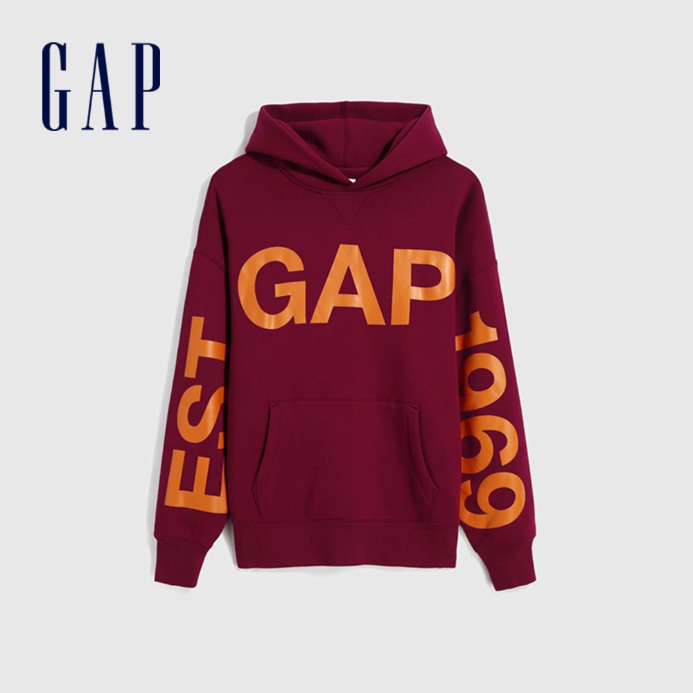 Gap 男裝 Logo撞色印花帽T-紅色(627578)