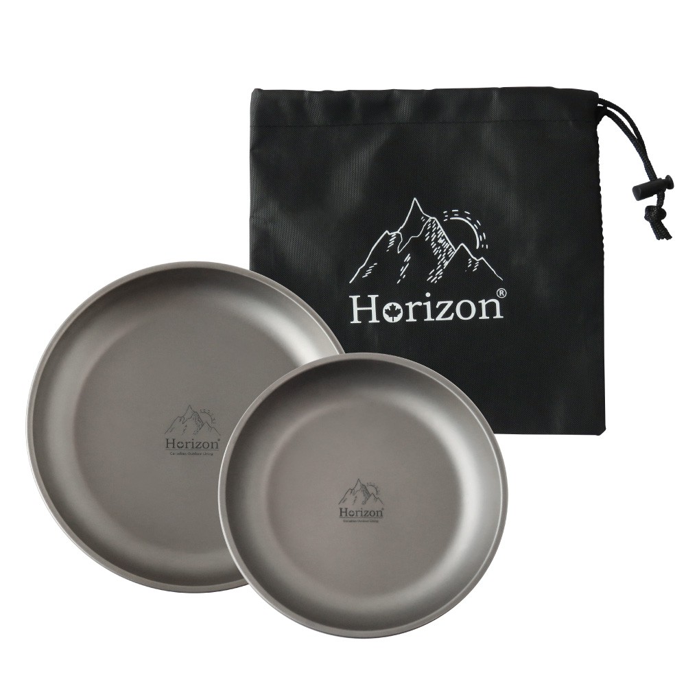 Horizon 天際線 純鈦野營餐盤大小雙盤組 鈦盤 環保餐具 鈦煎盤 (18cm+15cm) 現貨 廠商直送