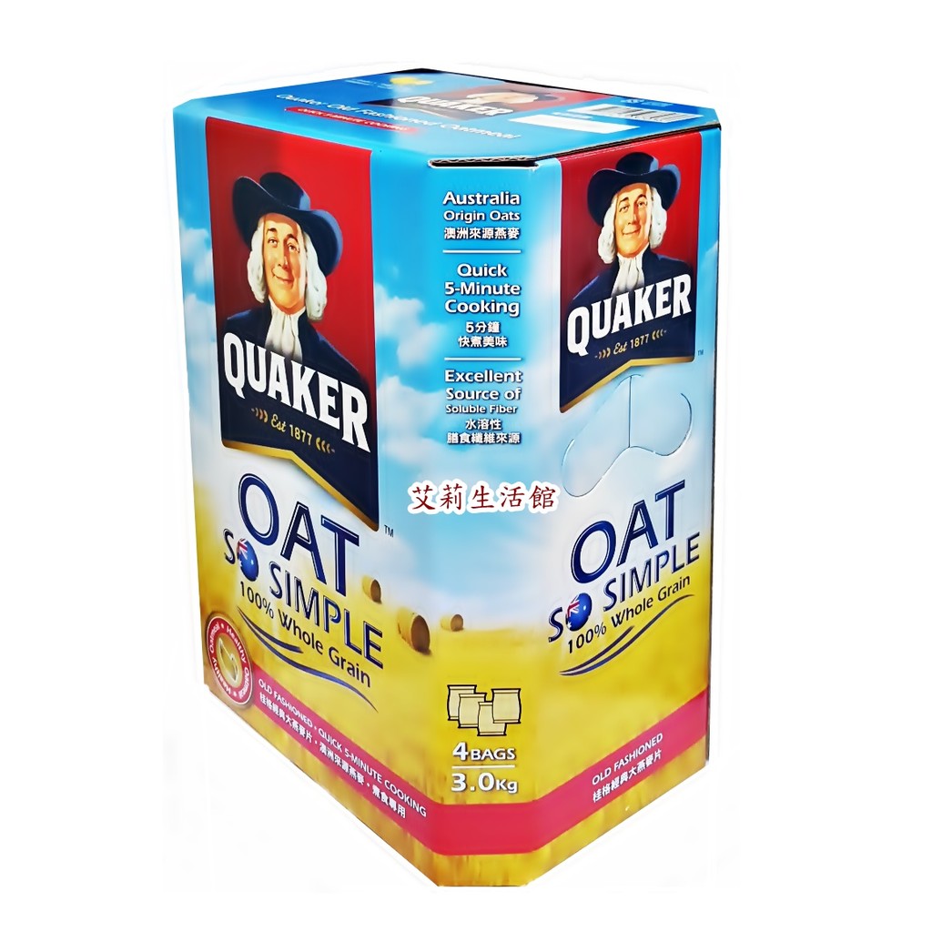 【艾莉生活館】COSTCO QUAKER 桂格 經典大燕麥片(3kg/盒)《㊣附發票》