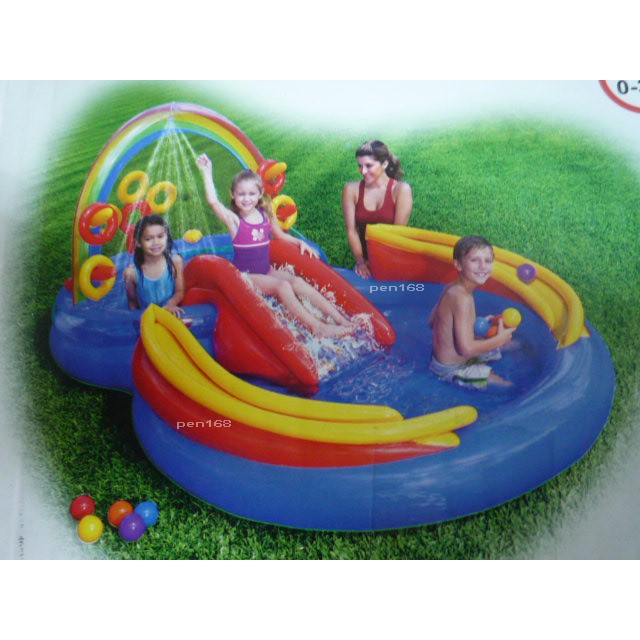 玩樂生活 美國INTEX 57453 彩虹溜滑梯充氣兒童戲水池 幼兒夏天玩水池 嬰兒遊戲球池(免費維修 瑕疵換新品)