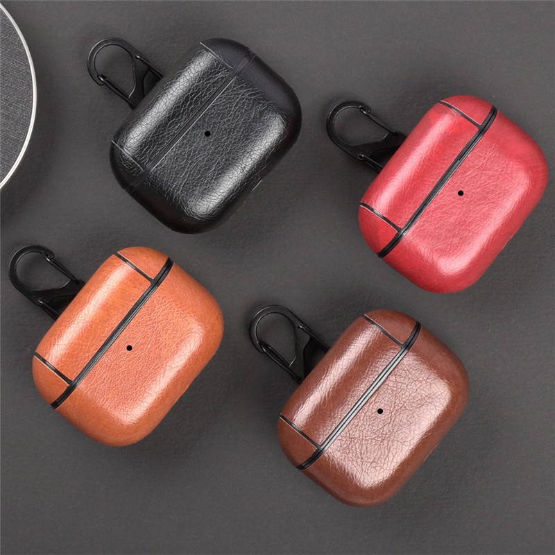 適用於AirPods Pro 耳機保護殼 AirPods 3代 蘋果耳機殼 純色貼皮商務耳機套 防摔防塵帶掛鉤