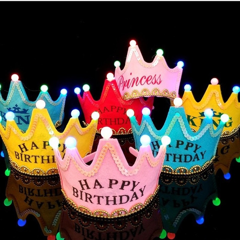 生日快樂派對皇冠帽子公主點亮 LED 閃爍閃爍頭帶派對禮物帽子