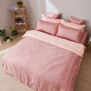 戀家小舖 台灣製床包 雙人床包 薄被套 床單 桃花粉 100%天絲 床包被套組 含枕套 60支天絲 素色
