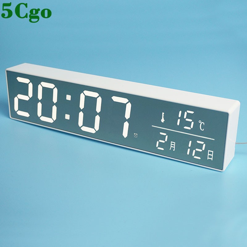5Cgo創意高清鏡面屏led電子鍾客廳臥室掛鐘日曆鐘錶床頭夜光靜音小鬧鍾t584741259924