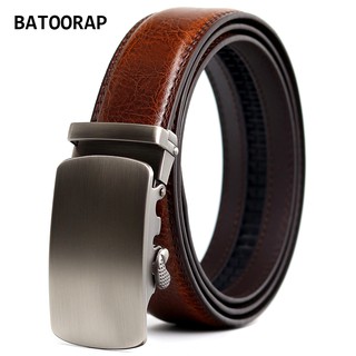 Batoorap 品牌高品質皮帶男士灰色金屬自動扣休閒牛皮棕色腰帶寬 3.5 厘米