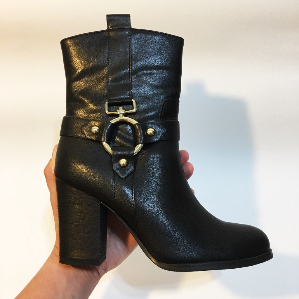 [全新品] Daphne 達芙妮 女生楔型高跟皮靴 率性中筒靴子 拉鍊款 EUR38號 跟高8.5cm