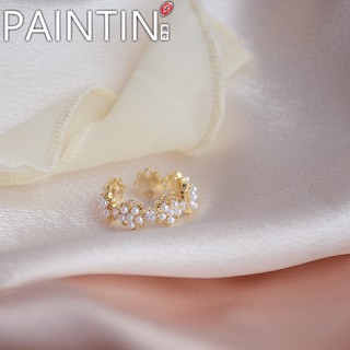 paint’「蕾絲花環」原創設計感鏤空花朵珍珠水鑽百搭甜美ins開口戒指溫柔vintage指環