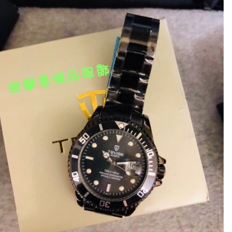 TEVISE瑞士特威斯 黑鋼帶水鬼 暢銷石英款 不銹鋼腕錶 鋼帶手錶 正原廠公司貨