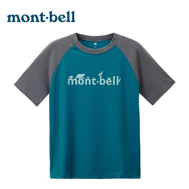 Mont-Bell 日本 兒童 Wickron WIC.T PRINT 配色短袖T恤《灰/藍綠》/111432/悠遊山水