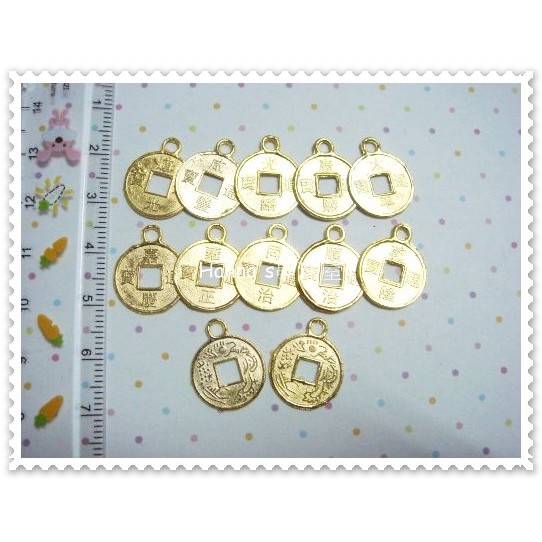 古代銅錢/錢幣*15mm加耳錢幣(金色)(1包3個)