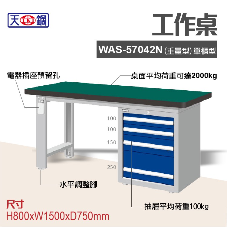 天鋼 WAS-57042N多功能工作桌 可加購掛板與標準型工具櫃 電腦桌 辦公桌 工業桌 工作台 耐重桌 實驗桌
