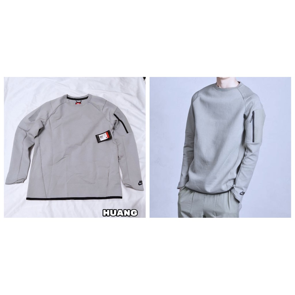 NIKE NSW TECH FLEECE CREW SSNL 立體修身剪裁 彈性太空棉 大學T 淺灰綠 L號