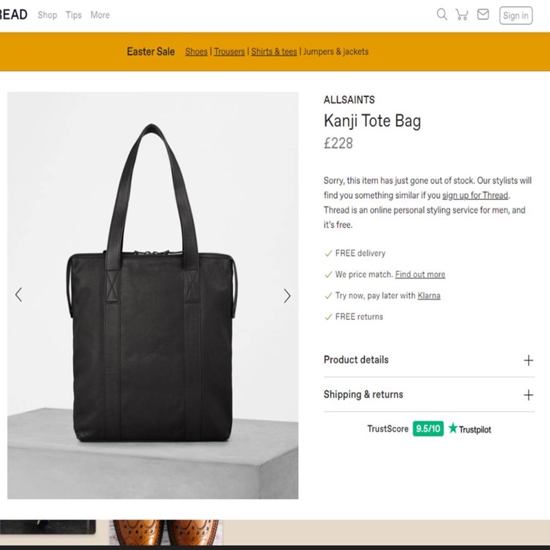 ALLSAINTS Kanji Tote Bag 原價英鎊£228（不含關税）全新保護袋未拆托特包 真皮 煙燻黑