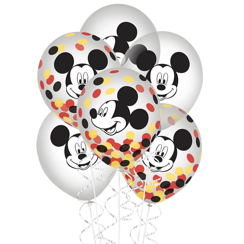 派對城 現貨 【12吋乳膠氣球6入(含碎花)-米奇】 歐美派對 生日氣球 乳膠氣球 迪士尼氣球 米奇 派對佈置 拍攝道具
